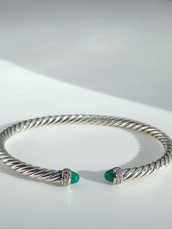 David Yurman Jewelry - David Yurman Cable Flex Sterling Silver with Diamonds and Green Onyx 4mm